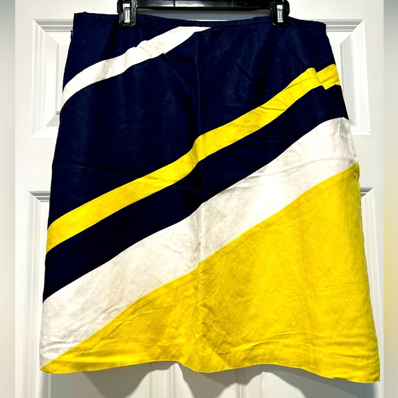 Ann Taylor skirt with blue, white and yellow assymetrical stripe. - Picture 1 of 2
